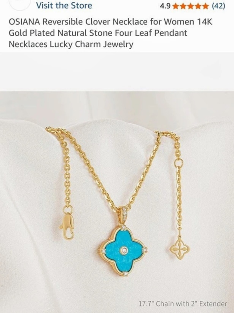 Turquoise Reversible 18k g plated Clover Necklace Pendant Necklace NIB